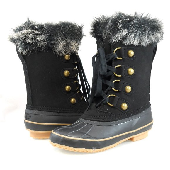 NEW Juicy Couture Waterproof Lace-Up Faux Fur Trim Duck Toe Winter Snow Boot 6 - Picture 2 of 11
